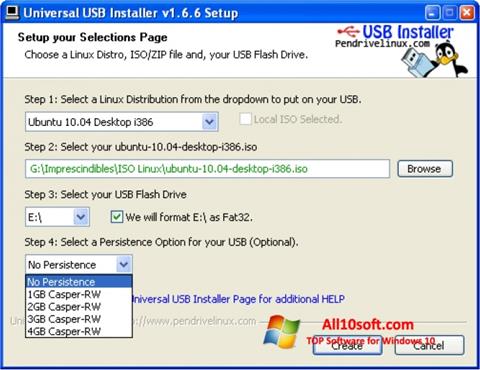 Captura de pantalla Universal USB Installer para Windows 10
