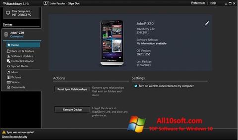Captura de pantalla BlackBerry Link para Windows 10