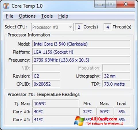 Captura de pantalla Core Temp para Windows 10