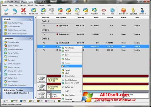 Captura de pantalla MiniTool Partition Wizard para Windows 10