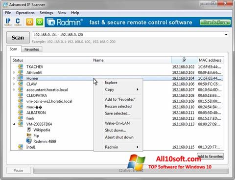 Captura de pantalla Advanced IP Scanner para Windows 10