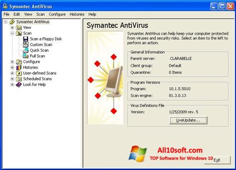 Captura de pantalla Symantec Antivirus para Windows 10