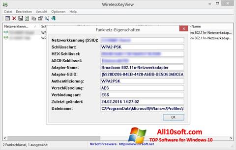 Captura de pantalla WirelessKeyView para Windows 10