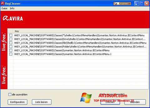 Captura de pantalla Avira Registry Cleaner para Windows 10