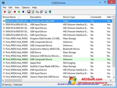 Captura de pantalla USBDeview para Windows 10