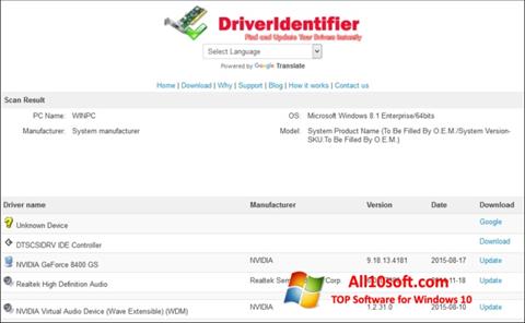 Captura de pantalla Driver Identifier para Windows 10