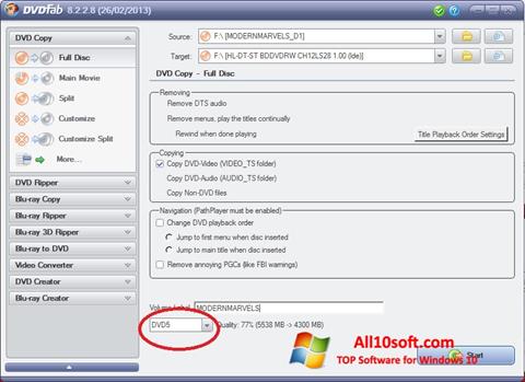 Captura de pantalla DVDFab para Windows 10