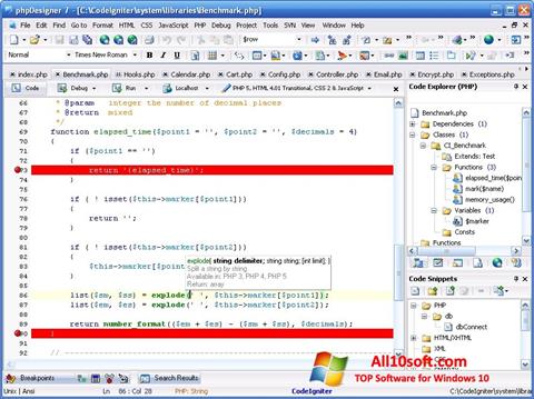 Captura de pantalla phpDesigner para Windows 10