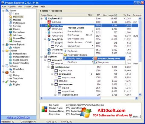 Captura de pantalla System Explorer para Windows 10