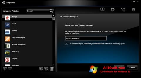 Captura de pantalla HP SimplePass para Windows 10