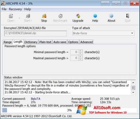 Captura de pantalla Advanced Archive Password Recovery para Windows 10