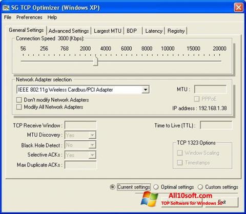 Captura de pantalla TCP Optimizer para Windows 10