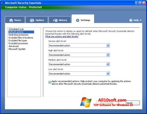 Captura de pantalla Microsoft Security Essentials para Windows 10