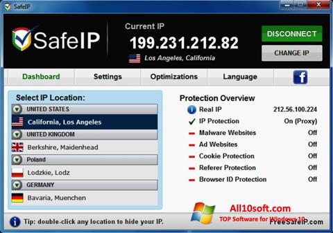 Captura de pantalla SafeIP para Windows 10