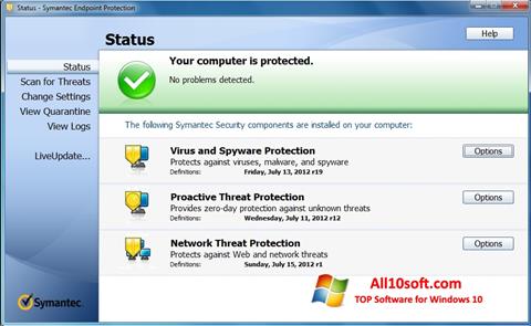 Captura de pantalla Symantec Endpoint Protection para Windows 10