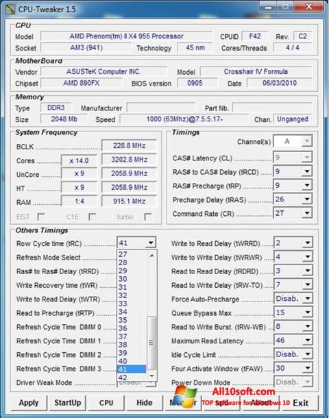 Captura de pantalla CPU-Tweaker para Windows 10