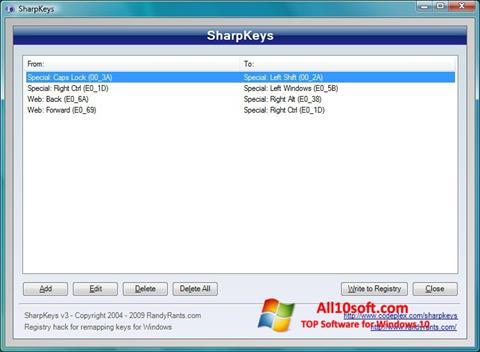Captura de pantalla SharpKeys para Windows 10