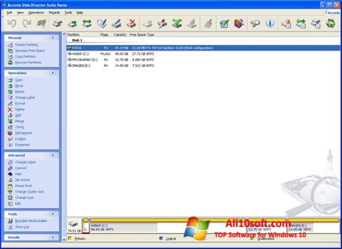 Captura de pantalla Acronis Disk Director para Windows 10